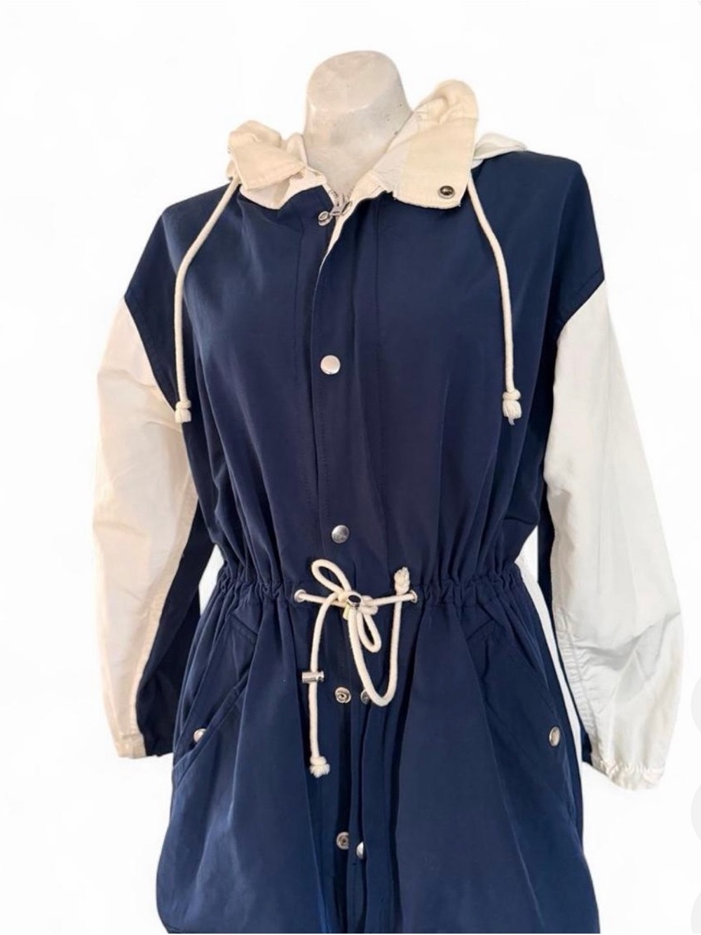 J. Crew Navy and Cream Drawstring Hooded Utility Jacket